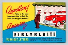 Postcard Novelty Car Dealer Comic Vintage Ad w/ Punch-Out Word Game F20 picture