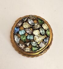 Vintage Multi-Colored Rhinestone Jeweled Round Makeup Compact picture
