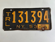 1954 New York Trailer License Plate All Original Metal Year Tab on 1953 base picture