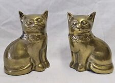 Vintage Pair of Brass Sitting Cat Statues Figure  Mid Century 4.5” Tall picture