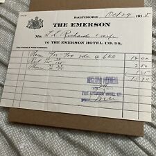 Antique 1915 Paid Invoice: The Emerson Hotel - Baltimore MD Maryland Letterhead picture