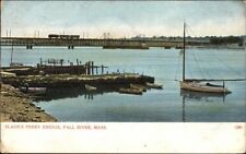 Fall River MA Slade's Ferry Bridge - Trolley and Boats c1910 Postcard picture