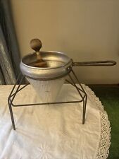 Vintage Aluminum Food Mill Cone Sieve Colander Strainer With Wood Pestle & Stand picture