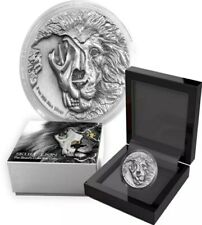 ENDANGERED ASIATIC LION SKULL – THE BEAST’S SKULL – 2018 2 OZ HIGH RELIEF SILVER picture