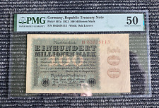 Germany Republic Treasury 100 Millionen Mark 1923 P107a PMG-50 AUNC picture