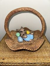 Vintage 1989 Easter Bunny Egg Basket Handpainted Ceramic Grandma Multi Colorful picture