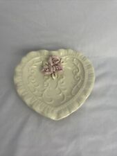 Vintage Ceramic Heart Shaped Trinket Dish With Pink Roses picture