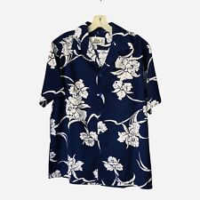  Vintage Hilo Hattie Hawaiian Shirt Blue Floral Short Sleeve Button Down Men L  picture