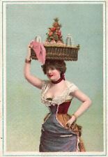 1880s-90s Woman Dressed in Victorian Dress Carrying Basket on Head Trade Card picture