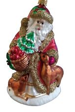 Vtg Blown Glass Ornament Old World Santa W/Christmas Tree Basket Apples Deer 7” picture