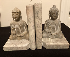 RARE EXQUISITE PAIR Of BUDDHA BOOK ENDS ON MARBLE STAND 5” Ht picture