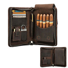 Genuine Leather Passport Cigar Case Travel Humidor Set Lighter Cutter Pocket box picture