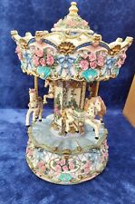 Vintage 1970's Victorian Style Swiss Rose 4-Horse Carousel Resin  picture