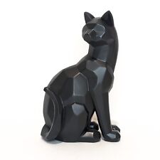 Carved Angle Sitting Wooden Black Cat Statue  picture