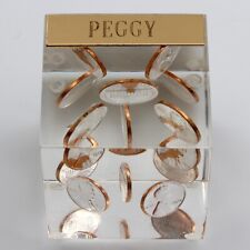Lucite Paperweight 1968 Acrylic Floating Penny Cube  Suspended 2 1/8”, PEGGY Tag picture