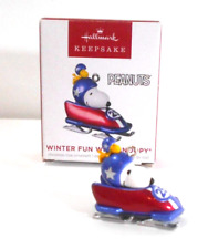 WINTER FUN WITH SNOOPY 2022 Hallmark Miniature Ornament Woodstock Snoopy Bobsled picture