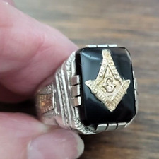 Vintage Masonic  G  Compass Sterling  Silver 925 Black Onyx Mans Ring Size: 10 picture