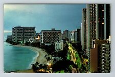 Waikiki HI-Hawaii, View At Twilight  Vintage Souvenir Postcard picture