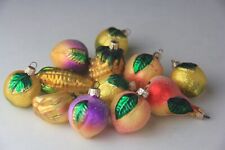 12 Vintage Small Multicolor Mixed Fruits Xmas Hand Blown Glass Ornaments picture