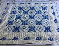 Vintage Patchwork Quilt Blue White 80