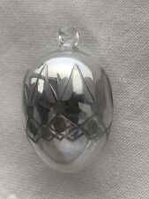 Vtg Hand Blown Etched Mirrored Oval Glass Ornament 3” EVC picture