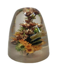 VTG Retro Daisyglas Company Lucite Resin Paperweight 2.5” Bumblebee Dry Flowers picture