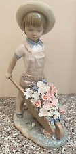 Beautiful Lladro #1283 The Little Gardener Figurine Boy with Wheelbarrow w/Box picture