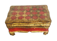 Vintage Red & Gold Tole Painted Footed Florentine Box - Italy 5+