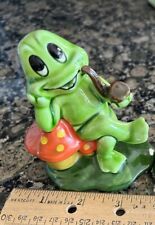 Vtg Lefton #H371 Ceramic Frog Sitting On Mushroom & Smoking Pipe Figurine Mint picture