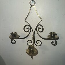 Vintage HOMCO Three Arm Brass Wall Sconce Candle Holder Hollywood Regency picture