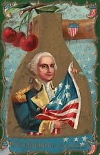 Vintage Postcard 1910 George Washington his Patriotism Holding US Flag & Cherry picture
