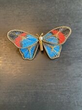 Butterfly Pin Metal Mesh Wings Gold Tone Backpack Lapel Enamel Vintage picture