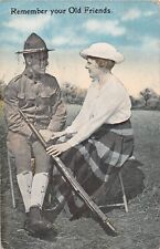 1918 Patriotic PC of Pretty Lady Flirting With Soldier-Remember Your Old Friends picture