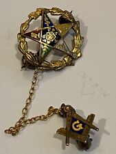 Vtg 10 K Gold Masonic Eastern Star Enameled Pin with 10 K Gold Drop  Dangle picture