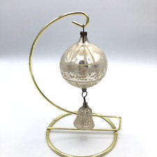 Vintage Antique German Glass Silver Fantasy w/ Bumpy Bell Christmas Ornament picture