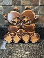 Bear Cubs Wooden Wall Hanging, Vintage Made In Japan picture