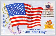 American Flag Hawaii 1st Day of Issue July 4th 1960 UP Postcard (E52) picture