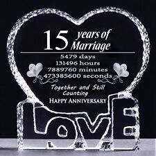 YWHL Fifteen 15 Year Marriage Gifts for Her 15th Anniversary Crystal Paperwei... picture