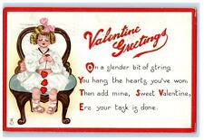 1912 Valentine Greetings Girl Sitting Chair Hearts Poem Embossed Tuck's Postcard picture