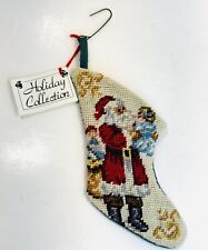 Vintage Miniature Santa Needle Point Christmas Stocking Ornament picture