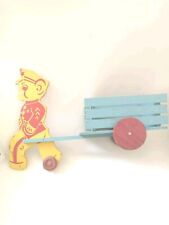 RARE VTG WOODEN 1940's - 1950's PULL TOY PATRIOTIC SOLDIER PULLING CART - AS IS  picture