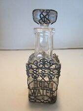 Antique Victorian Glass Silver Filigree Holy Square Water Bottle & stopper 1890s picture