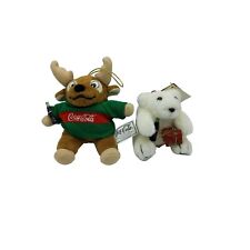 Pair of VTG Coca Cola Plush Christmas Ornaments Reindeer & Polar Bear OS picture