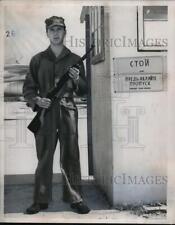 1954 Press Photo A/3C Robert Brady of Chester Penn Airmen Passing Guard Station picture
