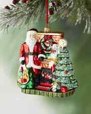 New Neiman Marcus Santa By The Fireplace Glass Christmas Ornament picture