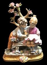 VTG Italian Capodimonte Vier Tasca Boy w Girl~Bench~Courting~Love Story~Figurine picture