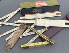 Lot of Vintage Industrial Wood Slide Rules & Folding Zig Zag Rulers Post K&E picture