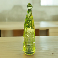 Vintage Vaseline Uranium Glass Car Hearse Flower Bud Vase Diamond Pattern picture