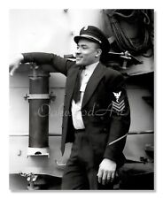 Black US Naval Officer On Board the USS Otter c1945, Vintage Photo Reprint picture