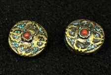 Tibeten Vinatge Old Antique Style 2 Spacer Beads Real Brass Turquoise Coral picture